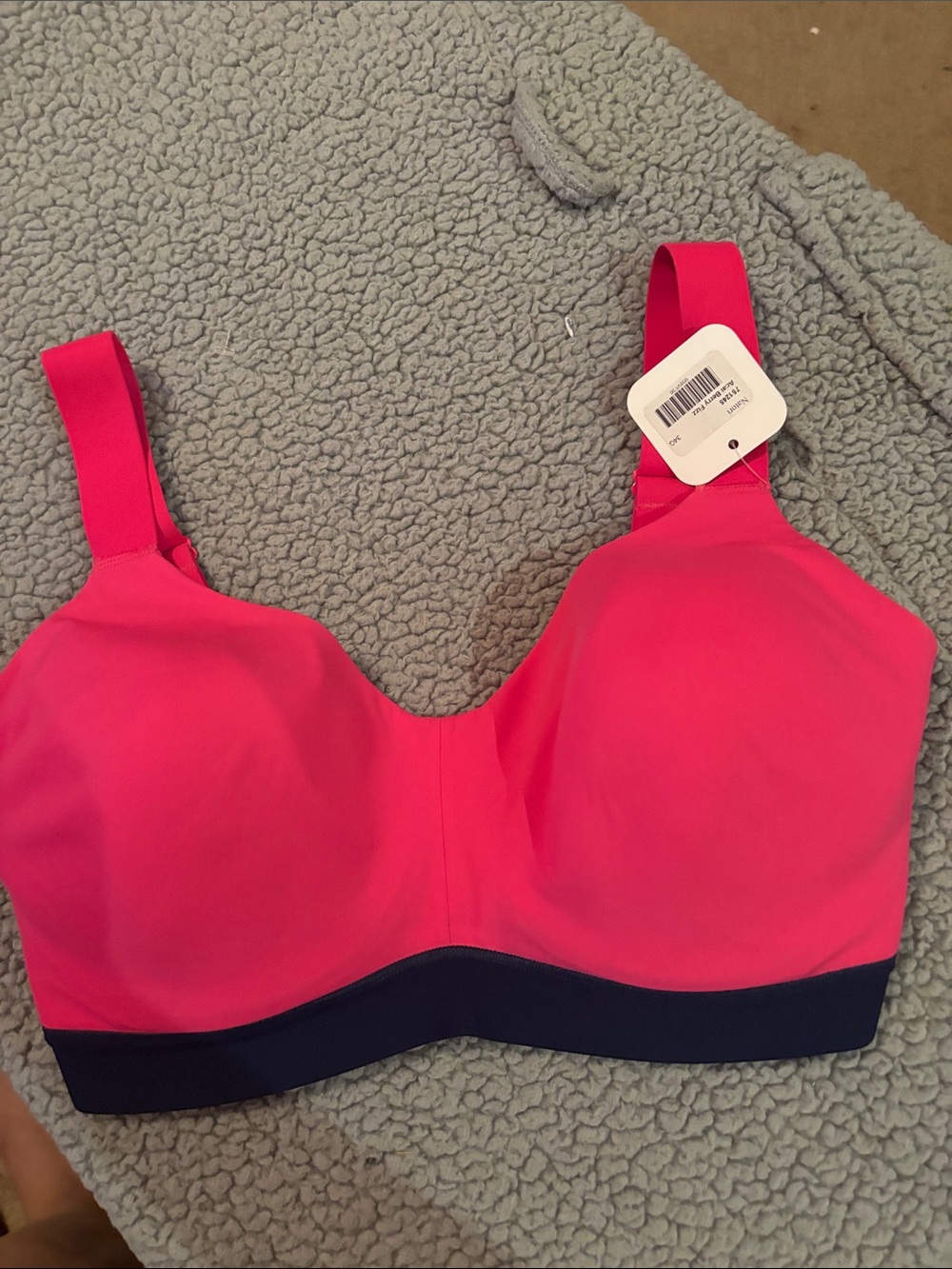 NWT Natori Hot Pink Wireless Bra with Navy Band